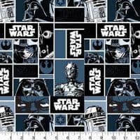 Star Wars 7310011 Logo Blocks on navy blue fabric by Eugene Textiles Star Wars 7310011 Logo Blocks on navy blue fabric by Eugene Textiles