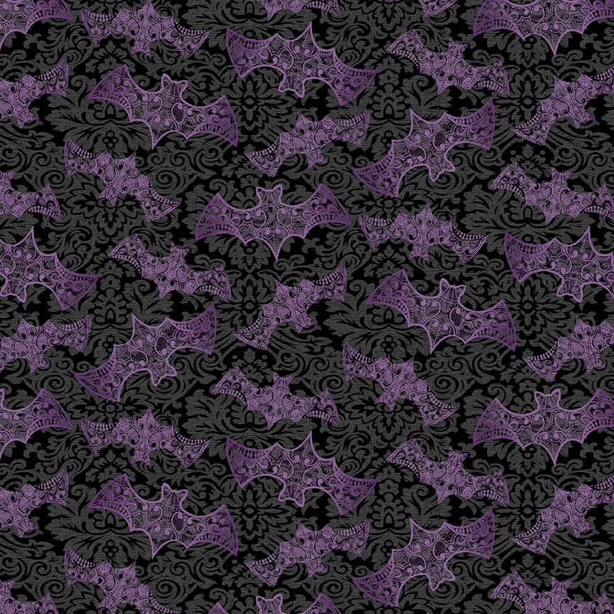 Mystery Manor 2201C Bats Purple Black Grey Gothic damask Halloween fabric by Andover fabrics Mystery Manor 2201C Bats Purple Black Grey Gothic damask Halloween fabric by Andover fabrics