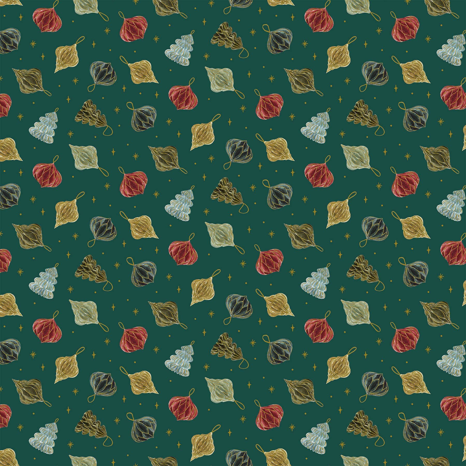 Noel 90511M65 Christmas Baubles on Dark Teal Green by Figo Fabrics Noel 90511M65 Christmas Baubles on Dark Teal Green by Figo Fabrics