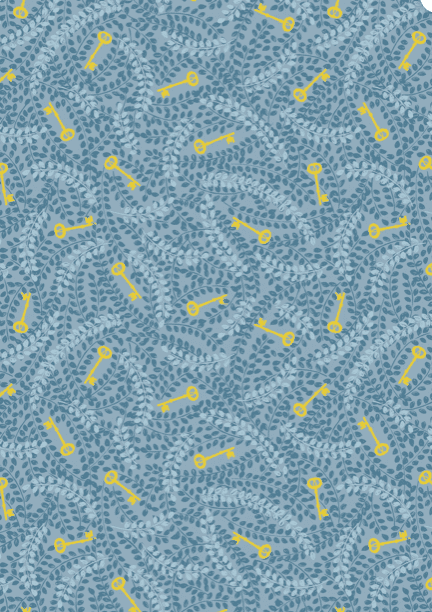 Secret Winter Garden A657.2 Denim Blue Metallic Keys by Lewis & Irene fabrics Secret Winter Garden A657.2 Denim Blue Metallic Keys by Lewis & Irene fabrics
