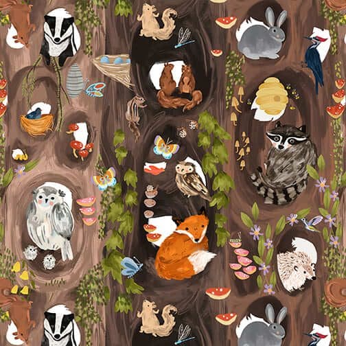 Forest Critters 233439 Woodland Animals in Tree Trunks fabric by Blank Quilting Forest Critters 233439 Woodland Animals in Tree Trunks fabric by Blank Quilting