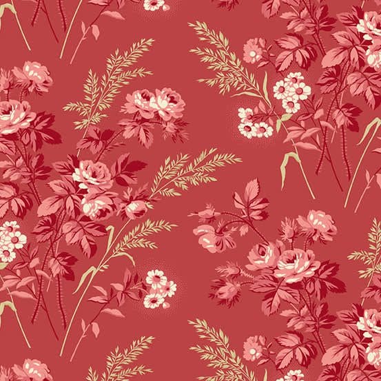 Strawberries & Cream 355R Cottage Vermillion red cream fabric by Edyta Sitar for Laundry Basket Quilts Strawberries & Cream 355R Cottage Vermillion red cream fabric by Edyta Sitar for Laundry Basket Quilts