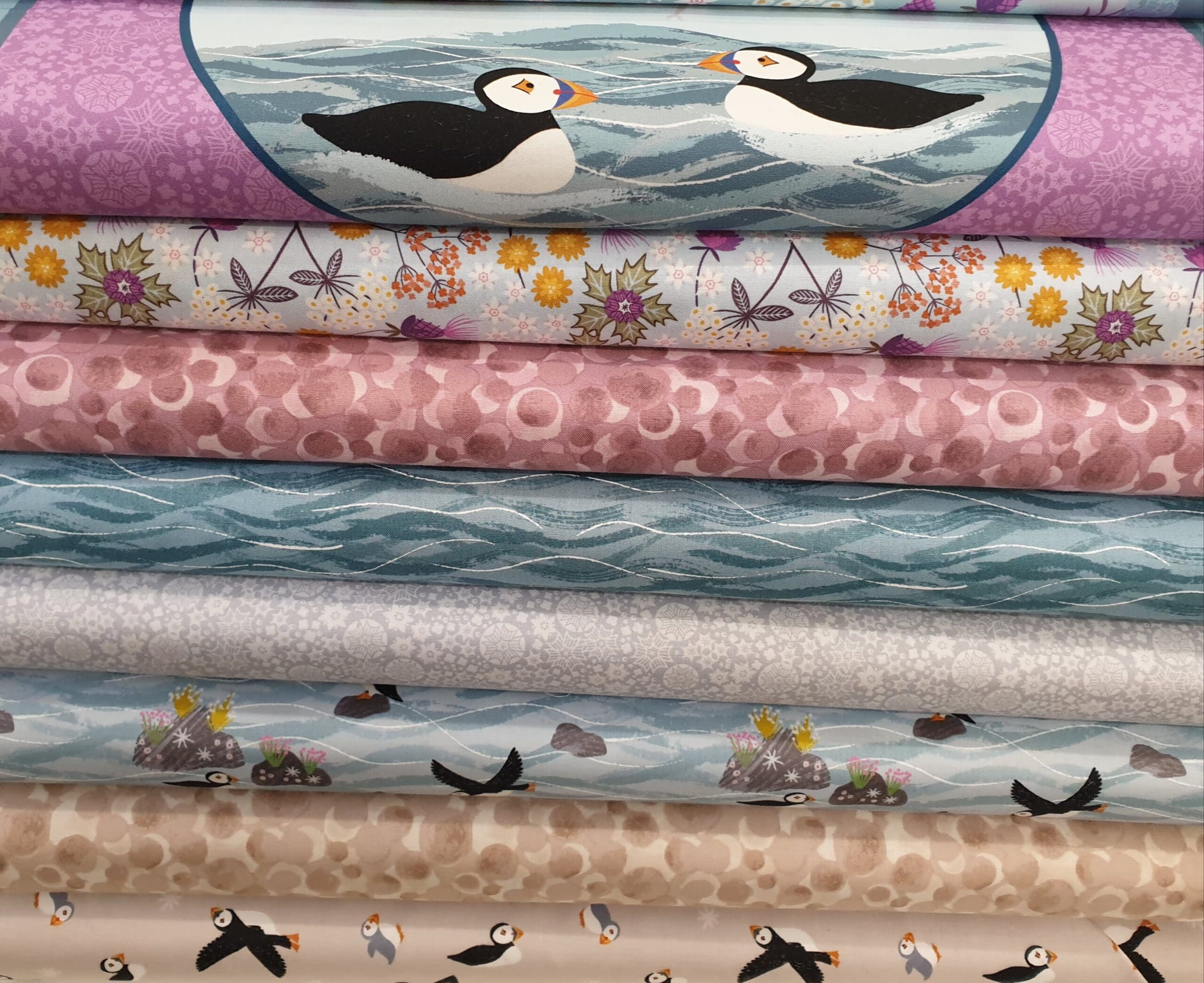 Puffin Bay Panel Bundle. 4 Block panel + 7FQs Puffin Bay Panel Bundle. 4 Block panel + 7FQs