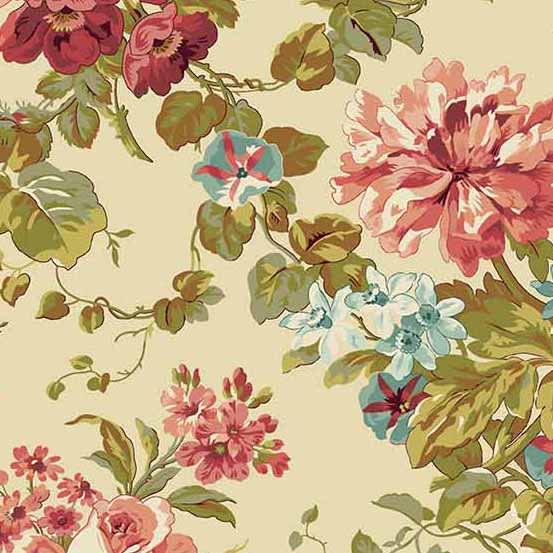 Primrose 521L Rose Garden Linen Cream & Pink by Edyta Sitar for Laundry Basket Quilts Primrose 521L Rose Garden Linen Cream & Pink by Edyta Sitar for Laundry Basket Quilts
