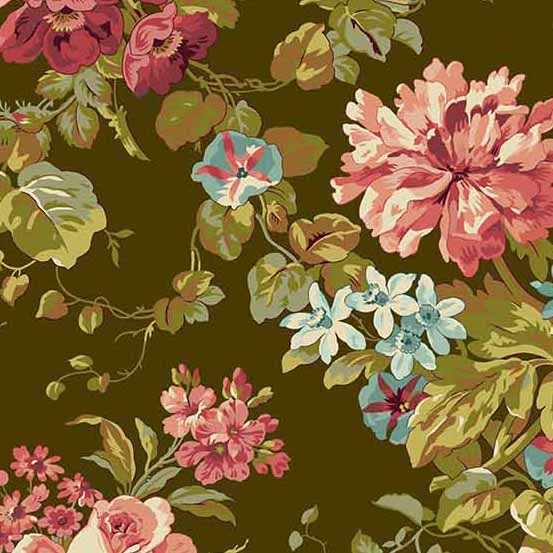Primrose 521N Rose Garden Peat Moss Brown by Edyta Sitar for Laundry Basket Quilts Primrose 521N Rose Garden Peat Moss Brown by Edyta Sitar for Laundry Basket Quilts