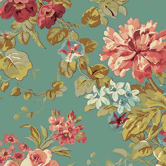 Primrose 521T Rose Garden Patina Teal blue by Edyta Sitar for Laundry Basket Quilts Primrose 521T Rose Garden Patina Teal blue by Edyta Sitar for Laundry Basket Quilts
