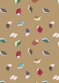 Bookworm A550.2 Books on golden brown fabric by Lewis & Irene Bookworm A550.2 Books on golden brown fabric by Lewis & Irene