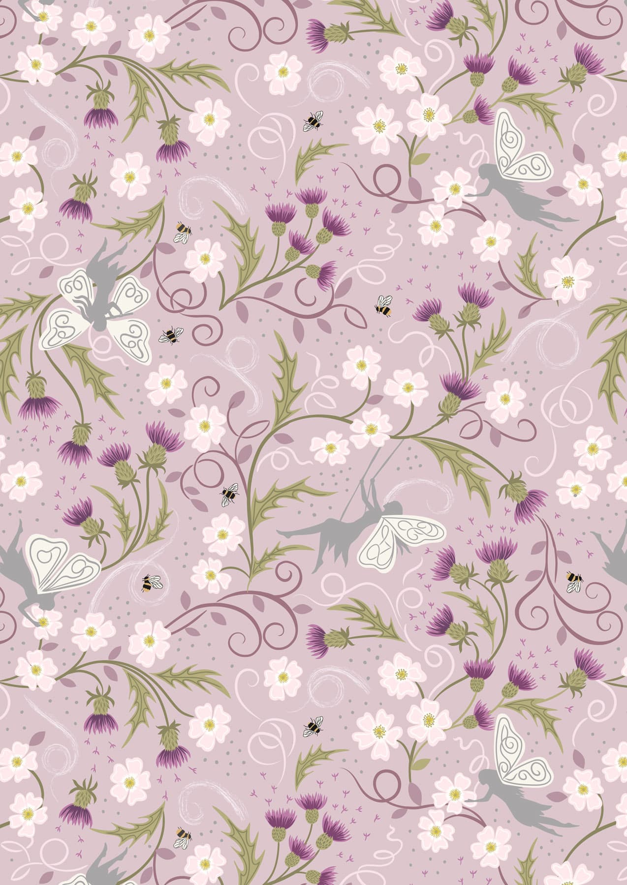 Celtic Faeries A731.2 Faeries on soft lilac heather, silver metallic by Lewis & Irene fabrics Celtic Faeries A731.2 Faeries on soft lilac heather, silver metallic by Lewis & Irene fabrics