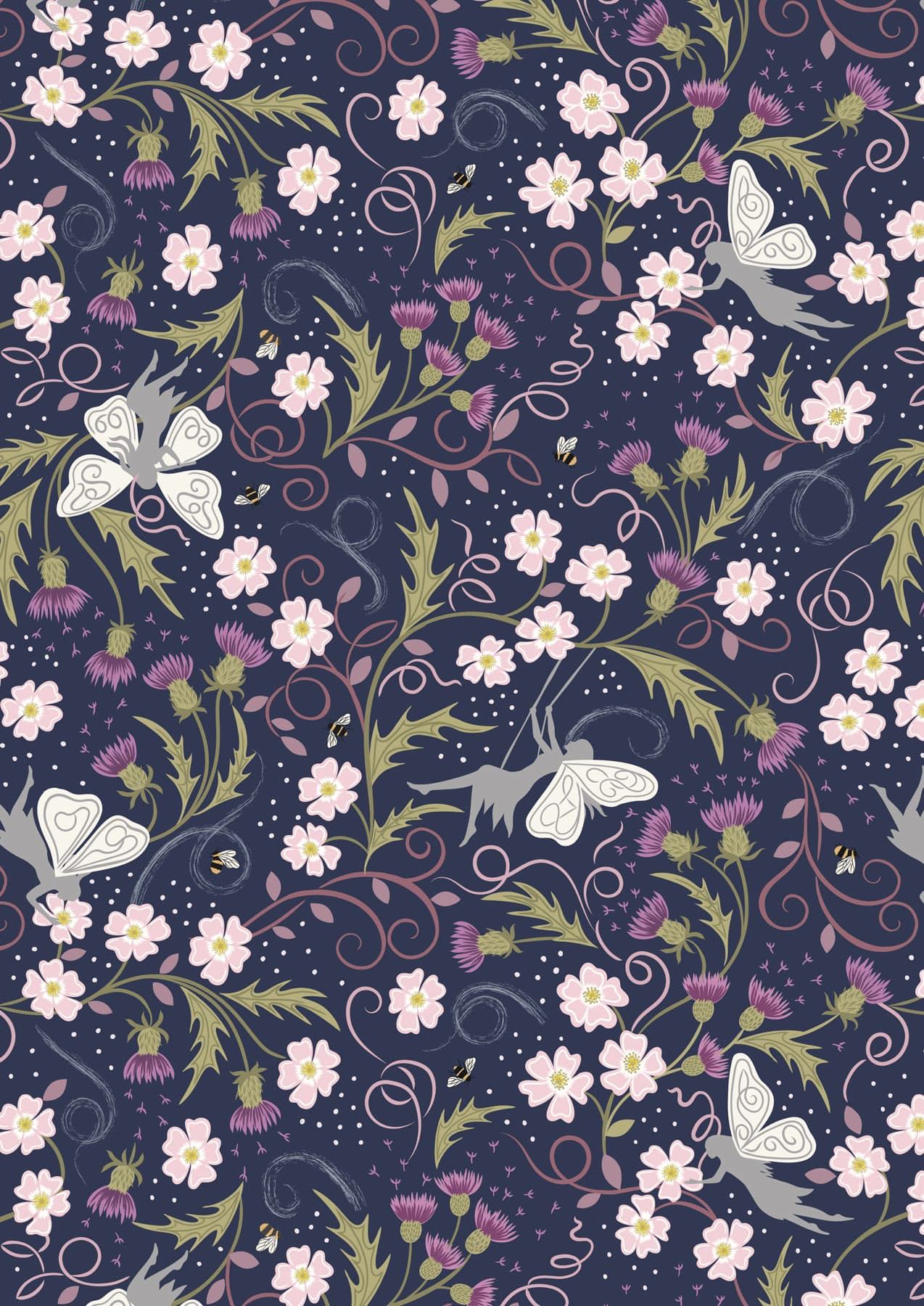 Celtic Faeries A731.3 Faeries on dark blue, silver metallic by Lewis & Irene fabrics Celtic Faeries A731.3 Faeries on dark blue, silver metallic by Lewis & Irene fabrics