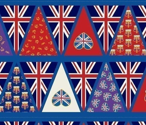 Coronation Day A765 Bunting in 60cm panel with Gold Metallic Fabric Lewis and Irene Coronation Day A765 Bunting in 60cm panel with Gold Metallic Fabric Lewis and Irene