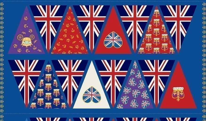 Coronation Day A765 Bunting in 60cm panel with Gold Metallic Fabric Lewis and Irene Coronation Day A765 Bunting in 60cm panel with Gold Metallic Fabric Lewis and Irene
