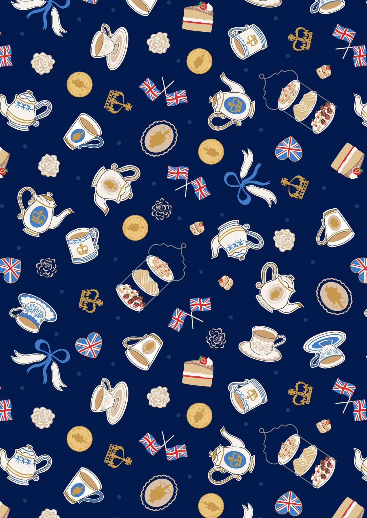 Coronation Day A7613 Tea Party Dark Blue fabric Lewis and Irene Coronation Day A7613 Tea Party Dark Blue fabric Lewis and Irene