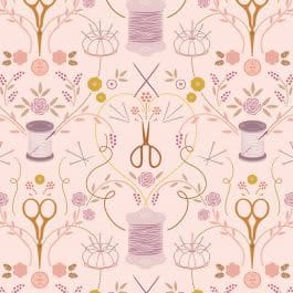 Memory Made CC16.2 Stitch in Time on pale peach fabric by Lewis & Irene Memory Made CC16.2 Stitch in Time on pale peach fabric by Lewis & Irene