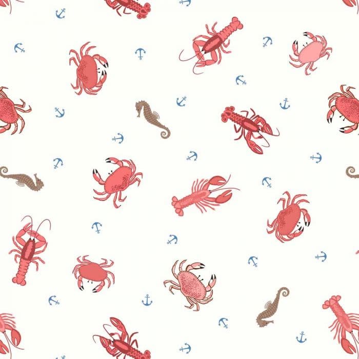 Small Things Coastal SM58.1 Crab, Lobster & Seahorses on Cream fabric by Lewis & Irene Small Things Coastal SM58.1 Crab, Lobster & Seahorses on Cream fabric by Lewis & Irene