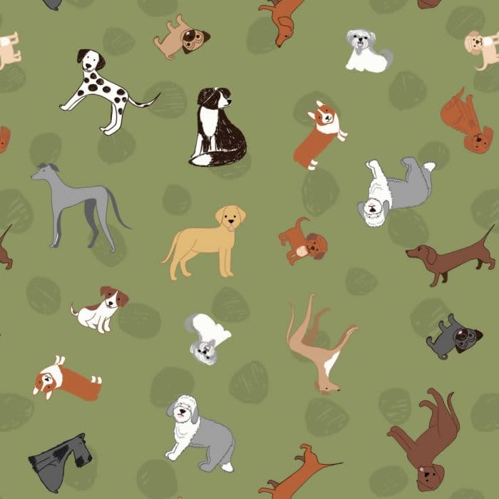 Paws and Claws A713.2 Dogs on green fabric by Lewis & Irene Paws and Claws A713.2 Dogs on green fabric by Lewis & Irene