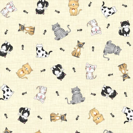 Canines & Felines 81100102 Cats on cream fabric by Nutex Canines & Felines 81100102 Cats on cream fabric by Nutex