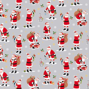 2480S Merry Santa Grey Christmas Fabric by Makower 2480S Merry Santa Grey Christmas Fabric by Makower