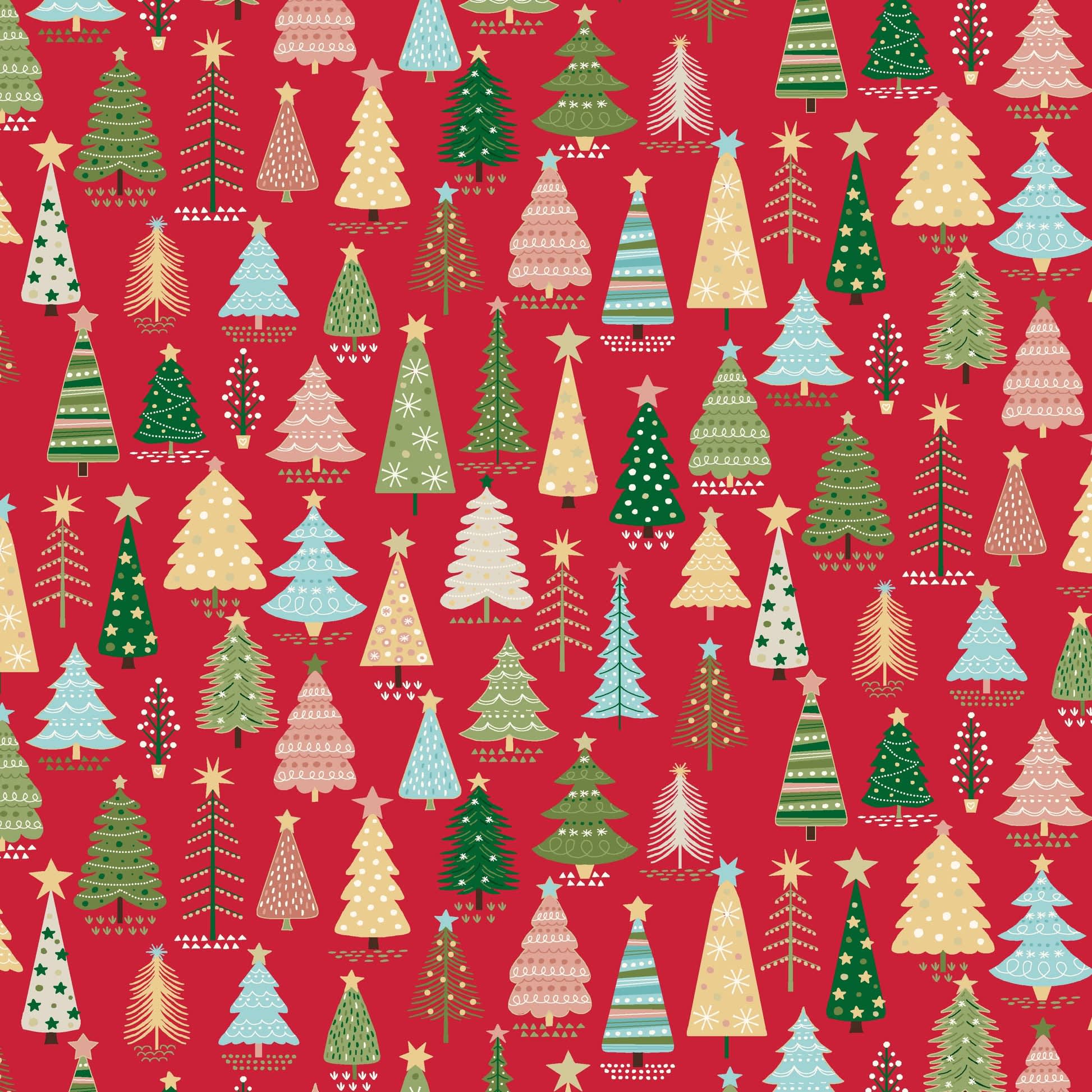 2570R Cosy Trees Red Christmas Fabric by Makower 2570R Cosy Trees Red Christmas Fabric by Makower