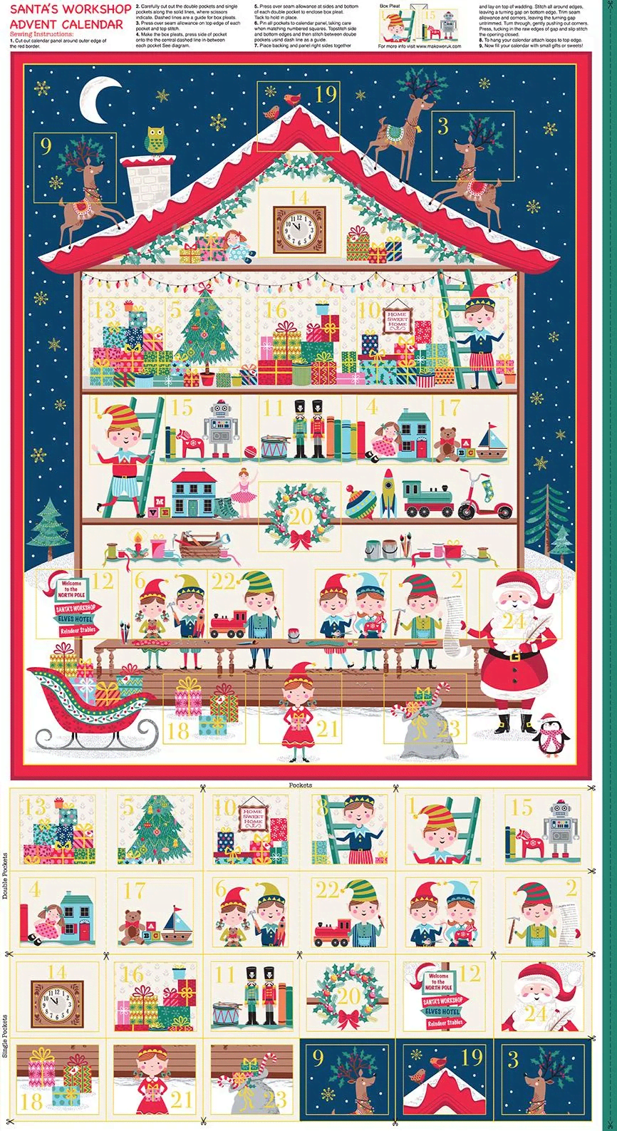 Advent Calendar 2227/1 Santa’s Workshop Panel by Makower Advent Calendar 2227/1 Santa’s Workshop Panel by Makower