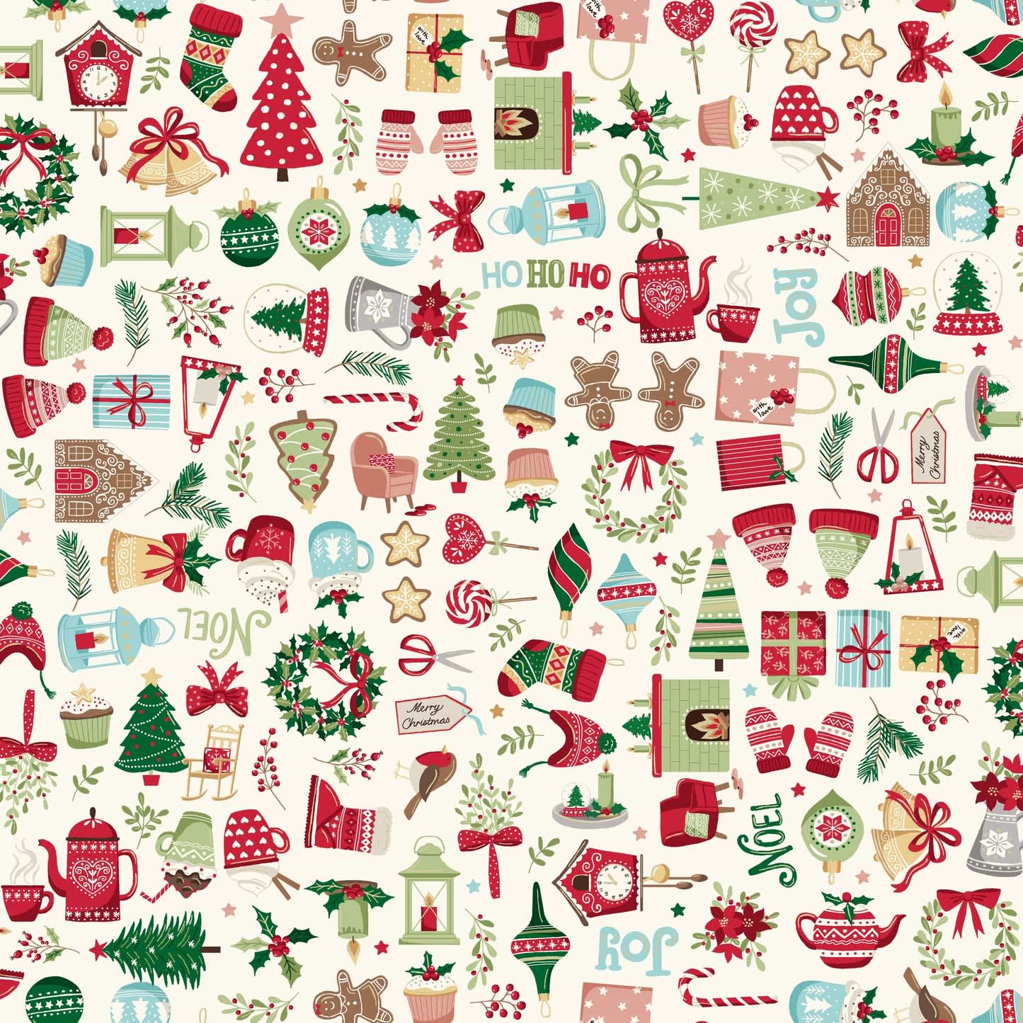 2568Q Cosy Icons Cream Christmas fabric by Makower 2568Q Cosy Icons Cream Christmas fabric by Makower
