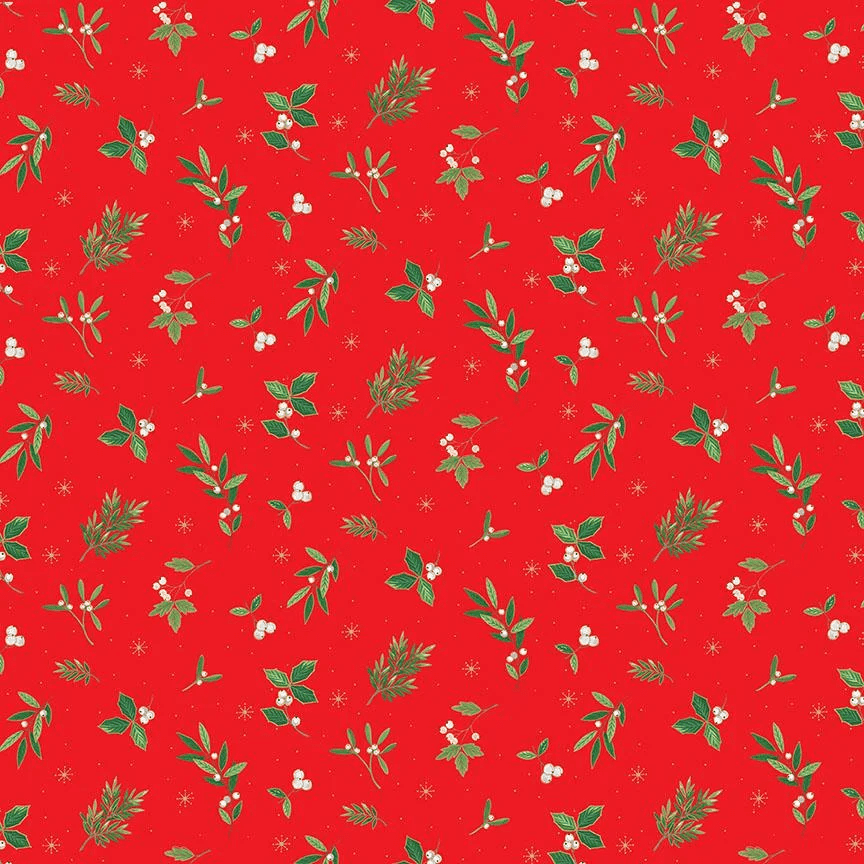 2492R Festive Foliage Scatter Red Christmas Fabric by Makover 2492R Festive Foliage Scatter Red Christmas Fabric by Makover