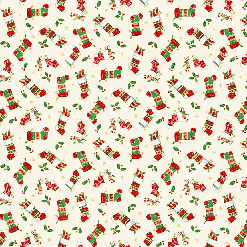 2484Q Merry Stockings Cream Christmas Fabric by Makover 2484Q Merry Stockings Cream Christmas Fabric by Makover
