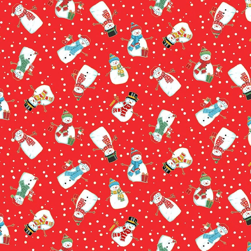 2483R Merry Snowmen Red Christmas Fabric by Makover Christmas clearance