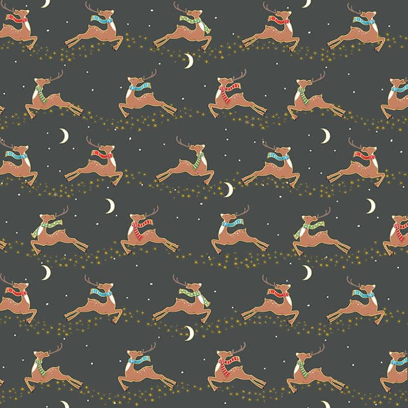 2482S Merry Flying Deer Grey Christmas Fabric by Makover 2482S Merry Flying Deer Grey Christmas Fabric by Makover