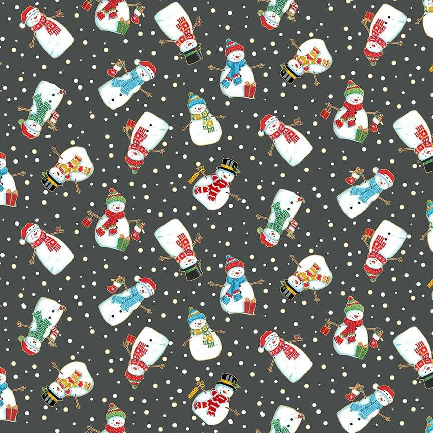 2483S9 Merry Snowmen Charcoal Christmas Fabric by Makover 2483S9 Merry Snowmen Charcoal Christmas Fabric by Makover