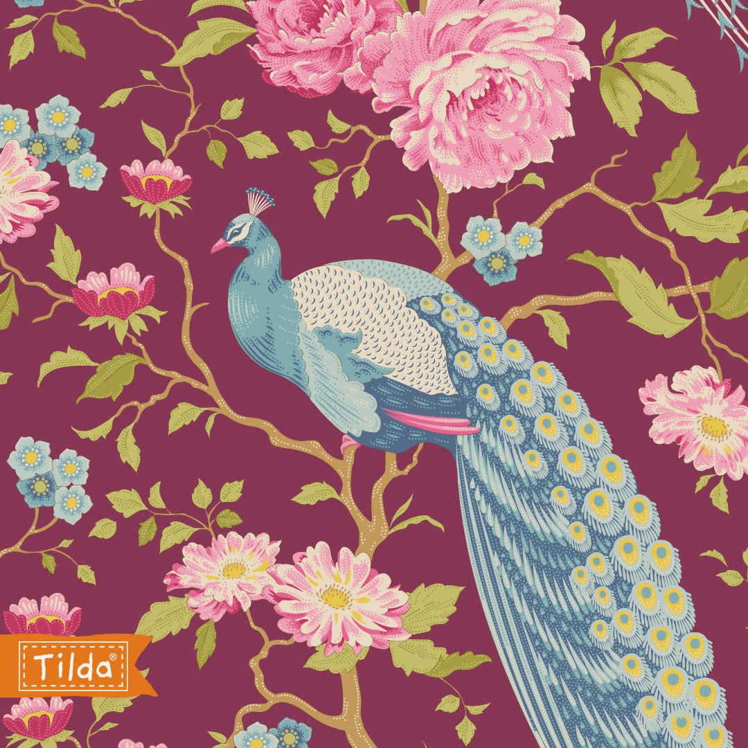 Chic Escape 100457 Peacock Tree Grape by Tilda fabrics Chic Escape 100457 Peacock Tree Grape by Tilda fabrics