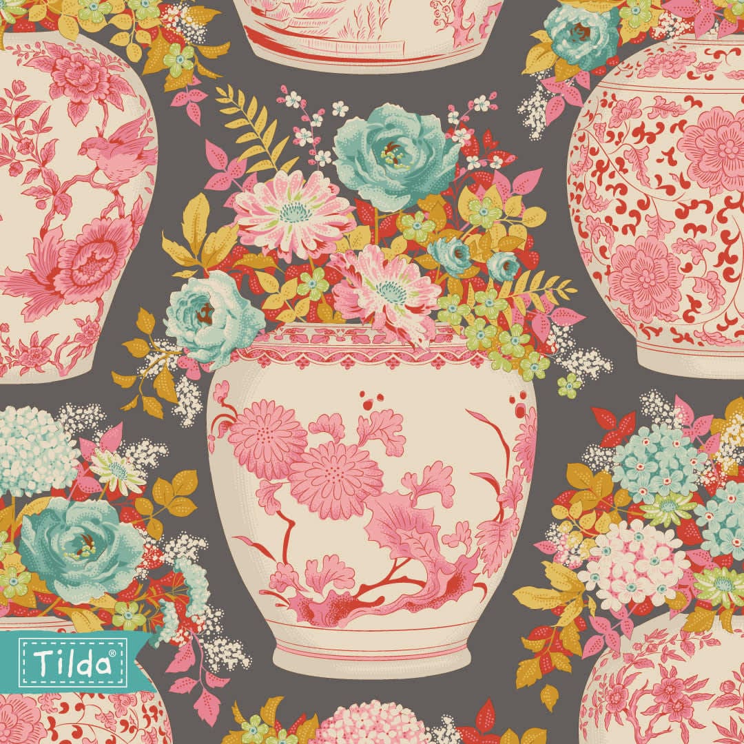 Chic Escape 100452 Flowervase Grey by Tilda fabrics Chic Escape 100452 Flowervase Grey by Tilda fabrics