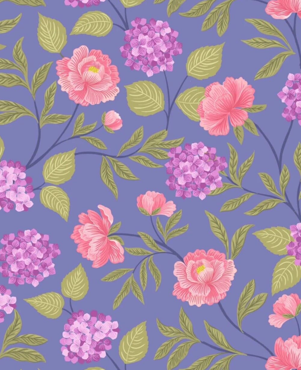 Love Blooms A521 C#3 Pink and purple flowers on purple background Lewis and Irene Love Blooms A521 C#3 Pink and purple flowers on purple background Lewis and Irene