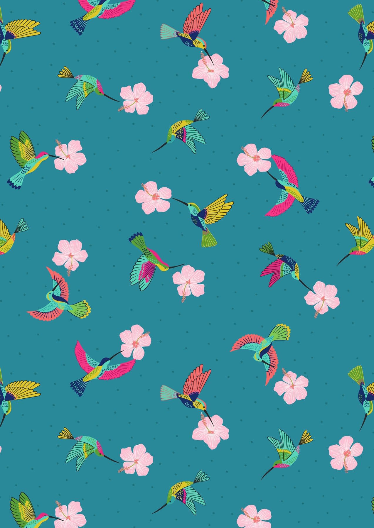 Hibiscus Hummingbird A597.3 Scattered hummingbirds on tropical blue fabric by Lewis and Irene Hibiscus Hummingbird A597.3 Scattered hummingbirds on tropical blue fabric by Lewis and Irene