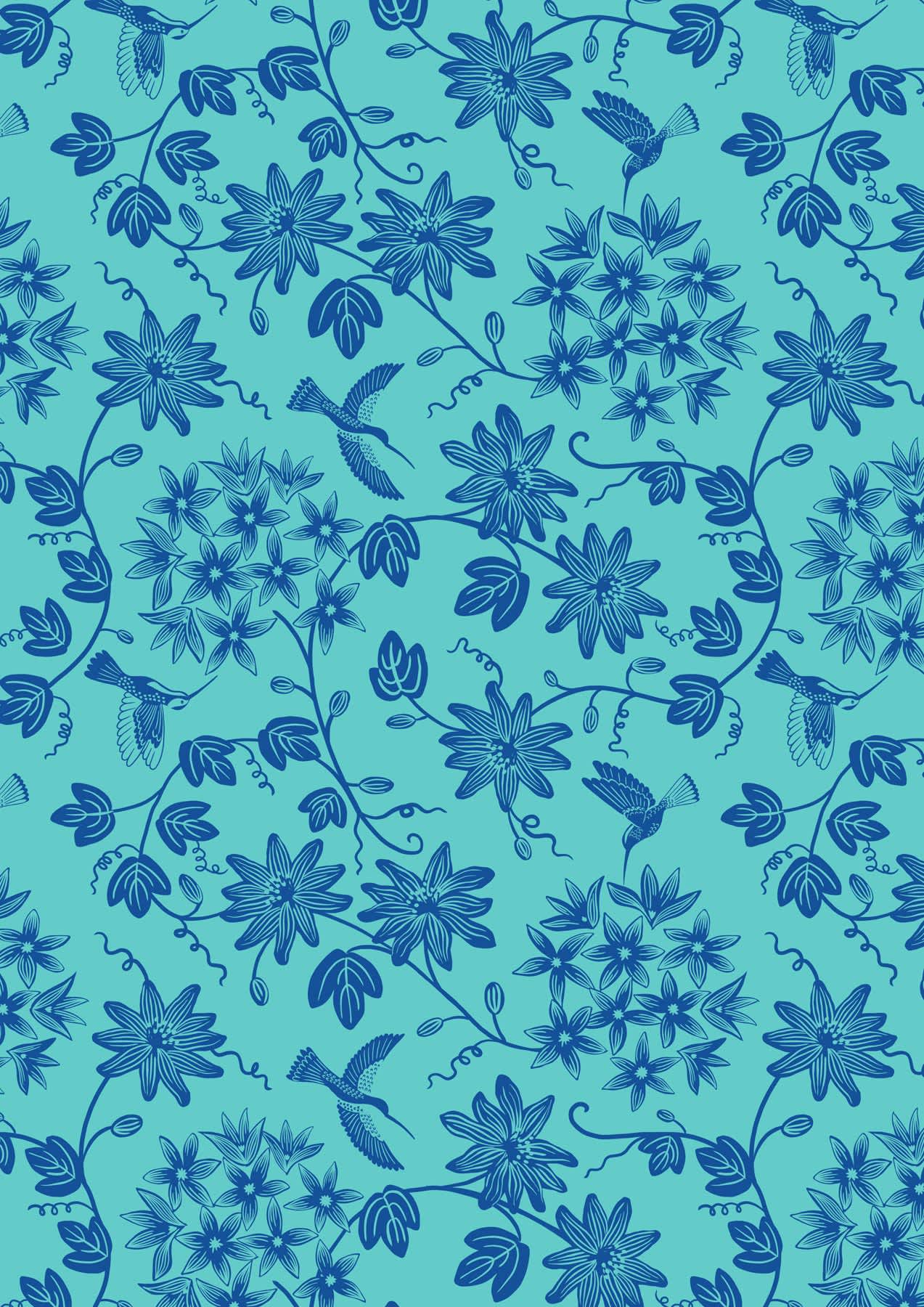 Hibiscus Hummingbird A595.3 blue birds and flowers on turquoise background fabric by Lewis and Irene Hibiscus Hummingbird A595.3 blue birds and flowers on turquoise background fabric by Lewis and Irene