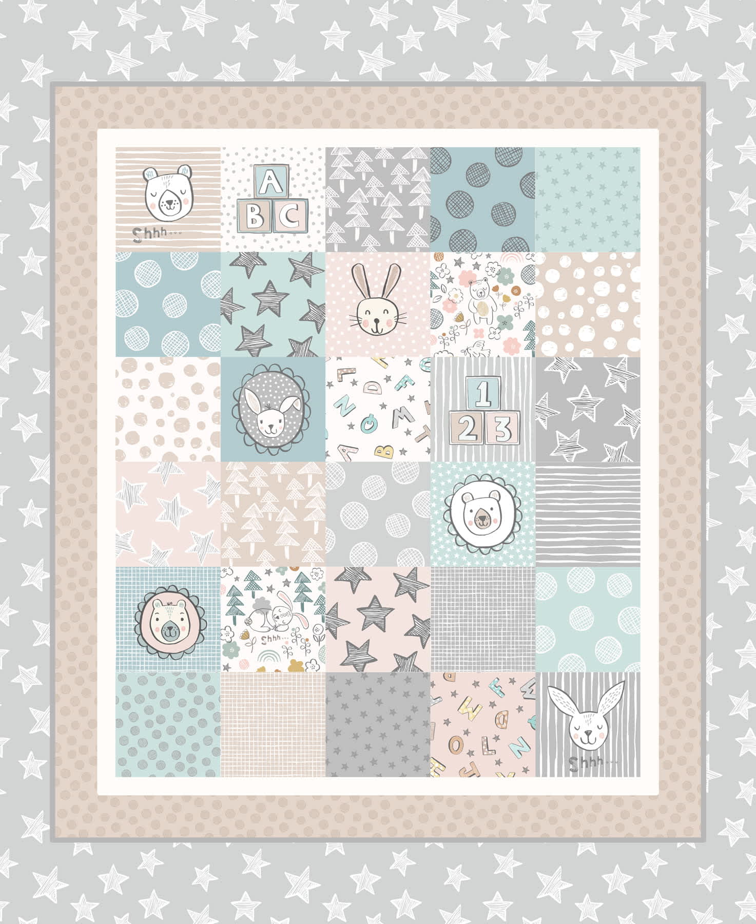 Bella Bunny & Bear A650.2 Cot Panel Blue/Grey by Lewis & Irene fabrics Bella Bunny & Bear A650.2 Cot Panel Blue/Grey by Lewis & Irene fabrics