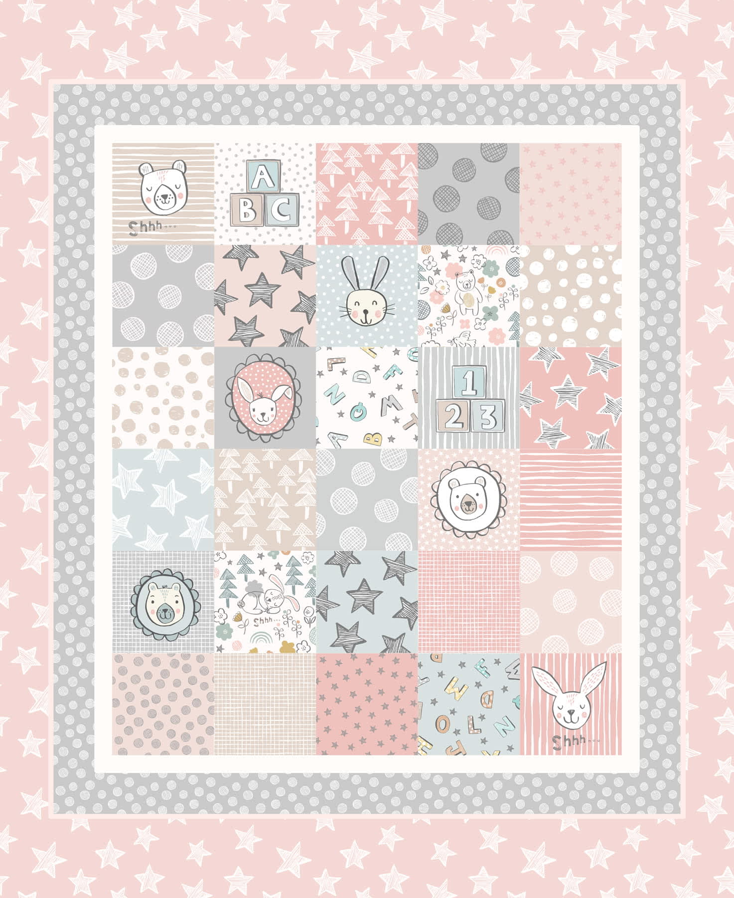Bella Bunny & Bear A650.1 Cot Panel Pink by Lewis & Irene fabrics Bella Bunny & Bear A650.1 Cot Panel Pink by Lewis & Irene fabrics