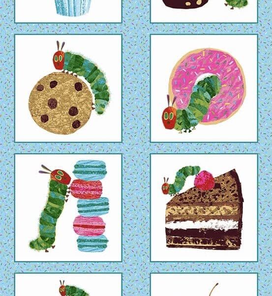 757B VHC Bake Shop Panel, Hungry Caterpillar Blue by Makower 757B VHC Bake Shop Panel, Hungry Caterpillar Blue by Makower