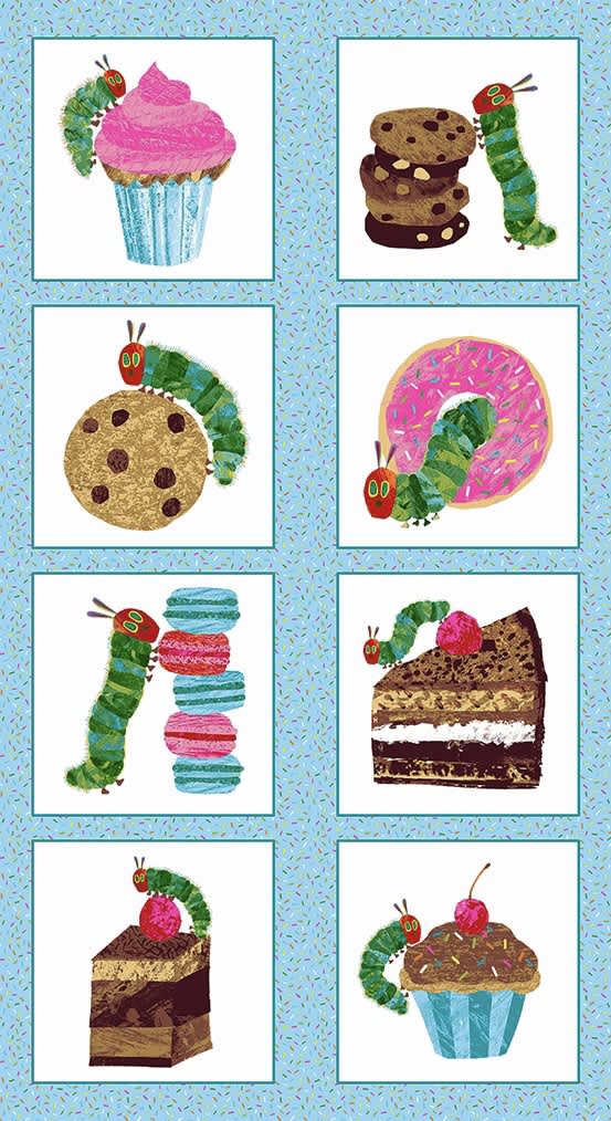 757B VHC Bake Shop Panel, Hungry Caterpillar Blue by Makower 757B VHC Bake Shop Panel, Hungry Caterpillar Blue by Makower