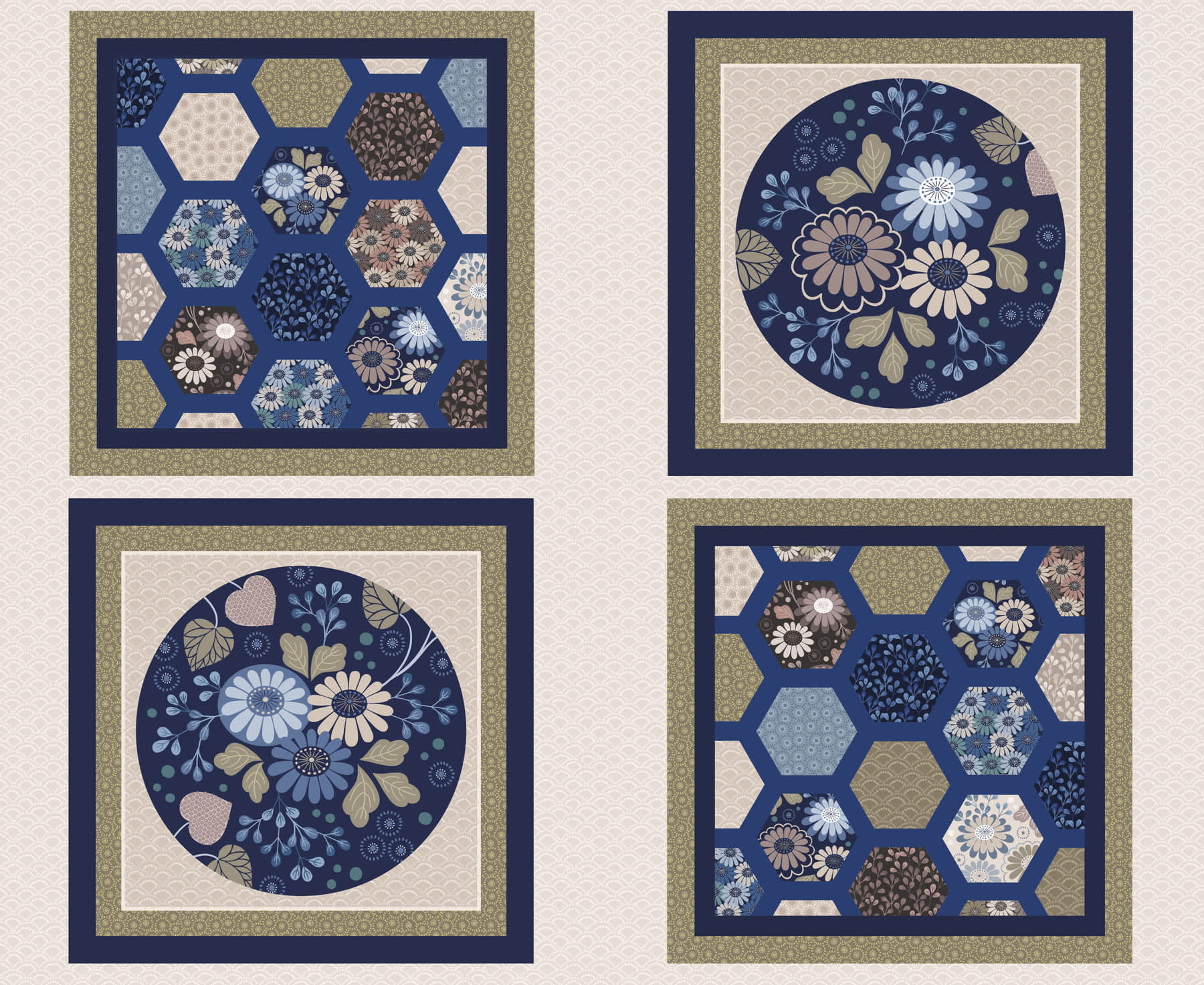 Shinrin Yoku A644 cushion panel by Lewis & Irene blue and beige flowers Shinrin Yoku A644 cushion panel by Lewis & Irene blue and beige flowers