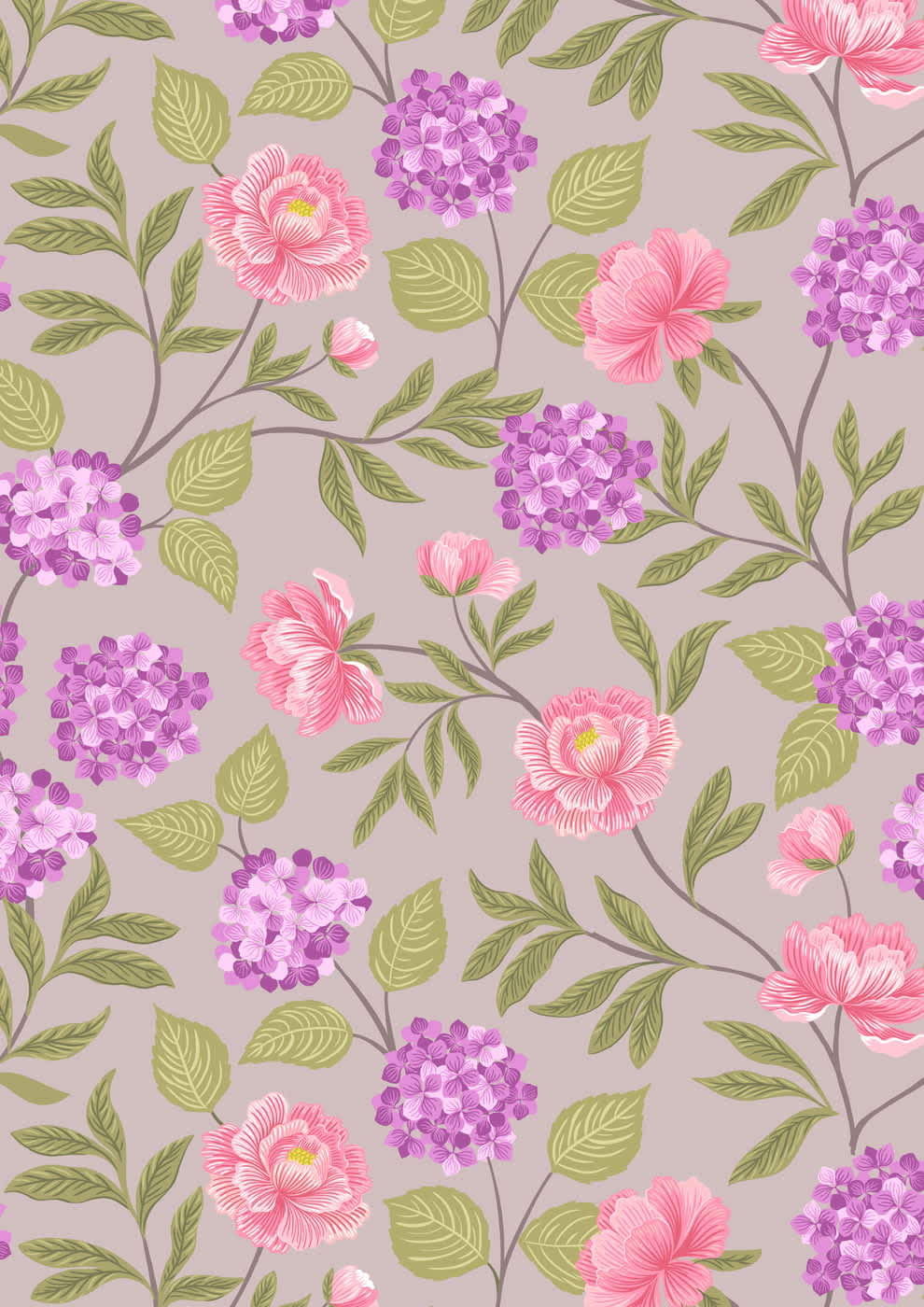 Love Blooms A521 C#2 Pink and purple flowers on beige background Lewis and Irene Love Blooms A521 C#2 Pink and purple flowers on beige background Lewis and Irene
