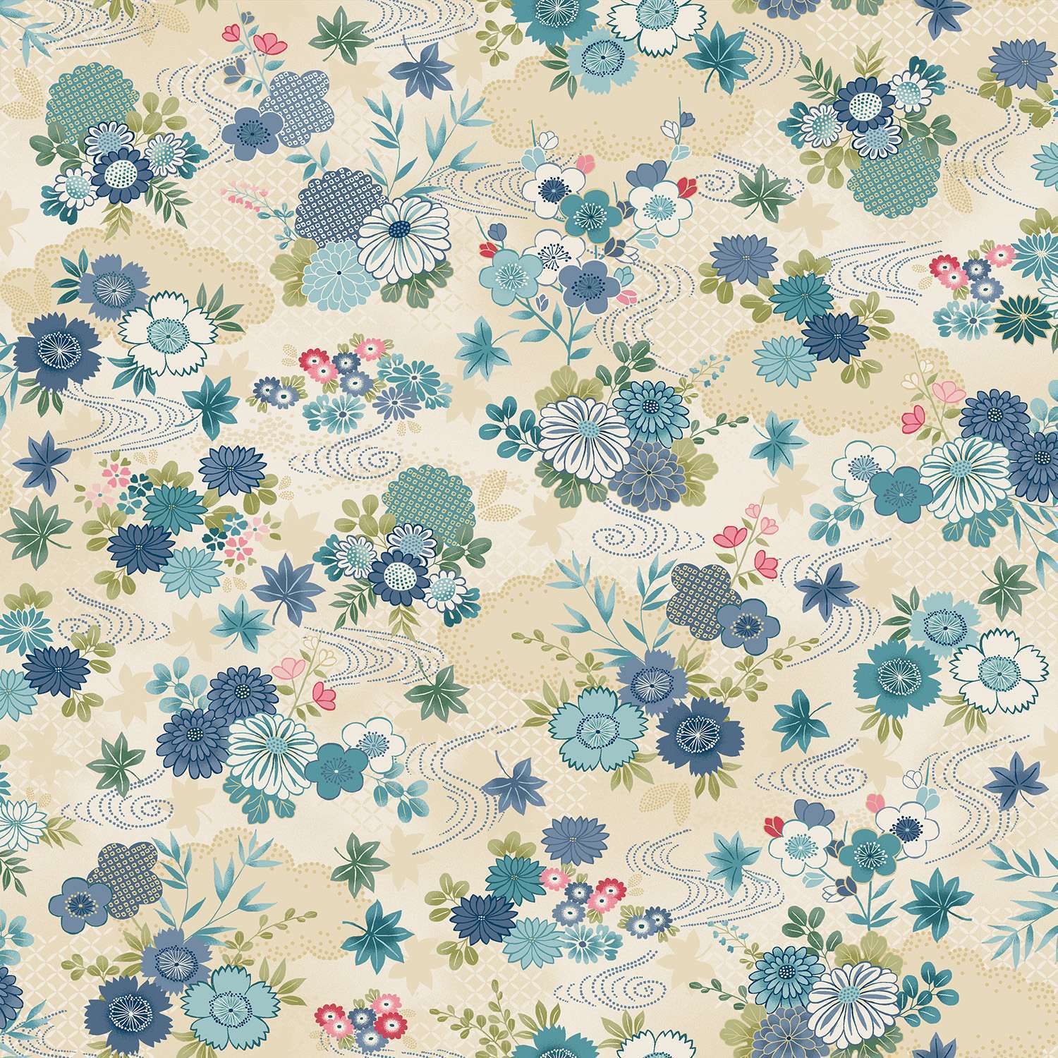 Kasumi 043Q Harmony Cream fabric by Makower Kasumi 043Q Harmony Cream fabric by Makower