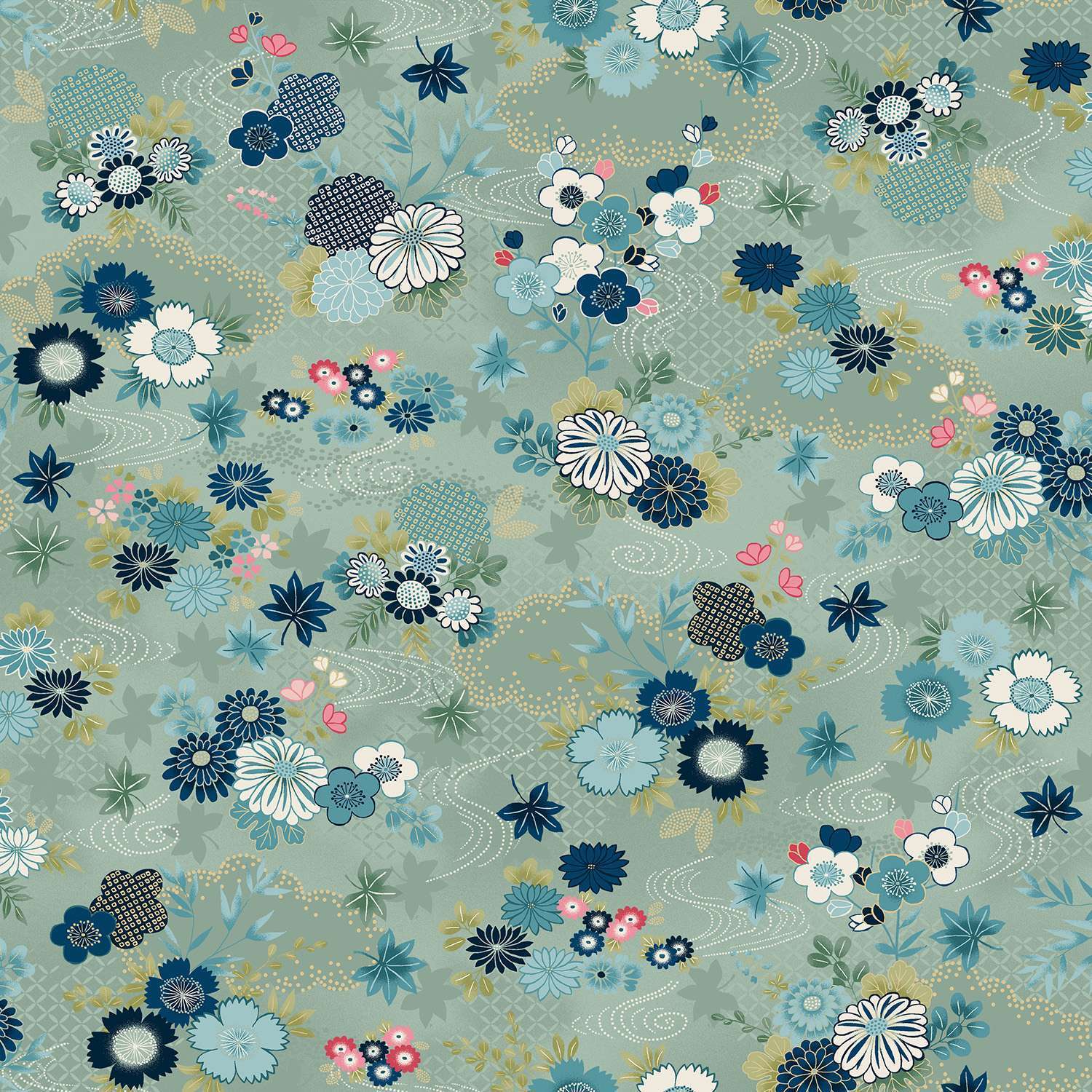 Kasumi 043T Harmony Teal fabric by Makower Kasumi 043T Harmony Teal fabric by Makower