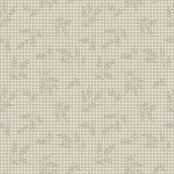 Wheat Gingham 2/001N Cocoa by Makower light grey small gingham with wheat sprigs Wheat Gingham 2/001N Cocoa by Makower light grey small gingham with wheat sprigs