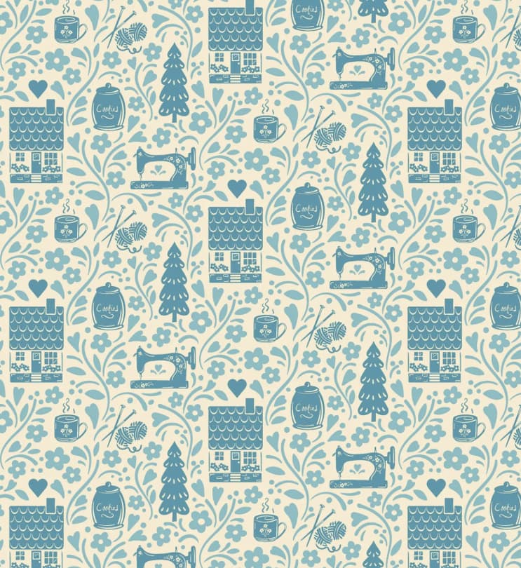 Cozy House 1251LB Vignette Chambray fabric by Makower Cozy House 1251LB Vignette Chambray fabric by Makower