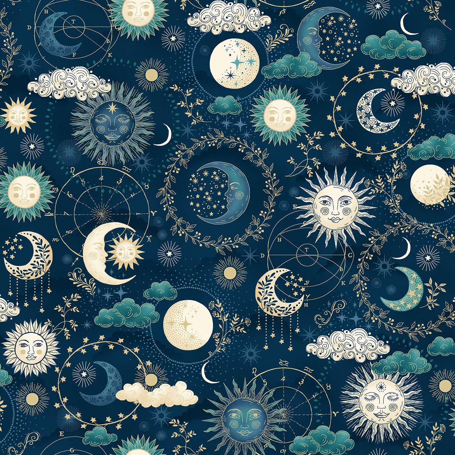 Luna 071/B Cosmos blue by Makower moons Luna 071/B Cosmos blue by Makower moons