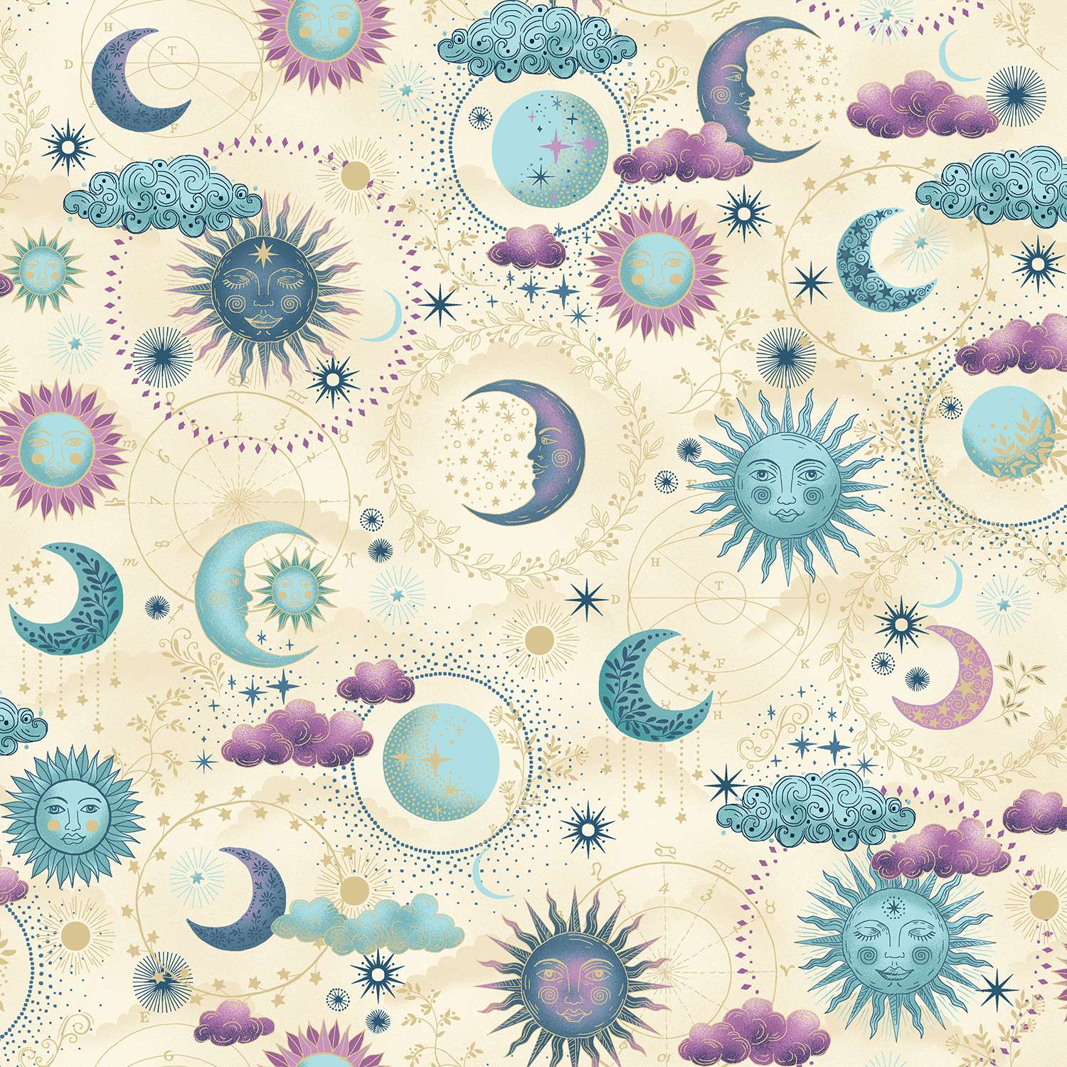 Luna 071/Q Cosmos cream by Makower moons Luna 071/Q Cosmos cream by Makower moons