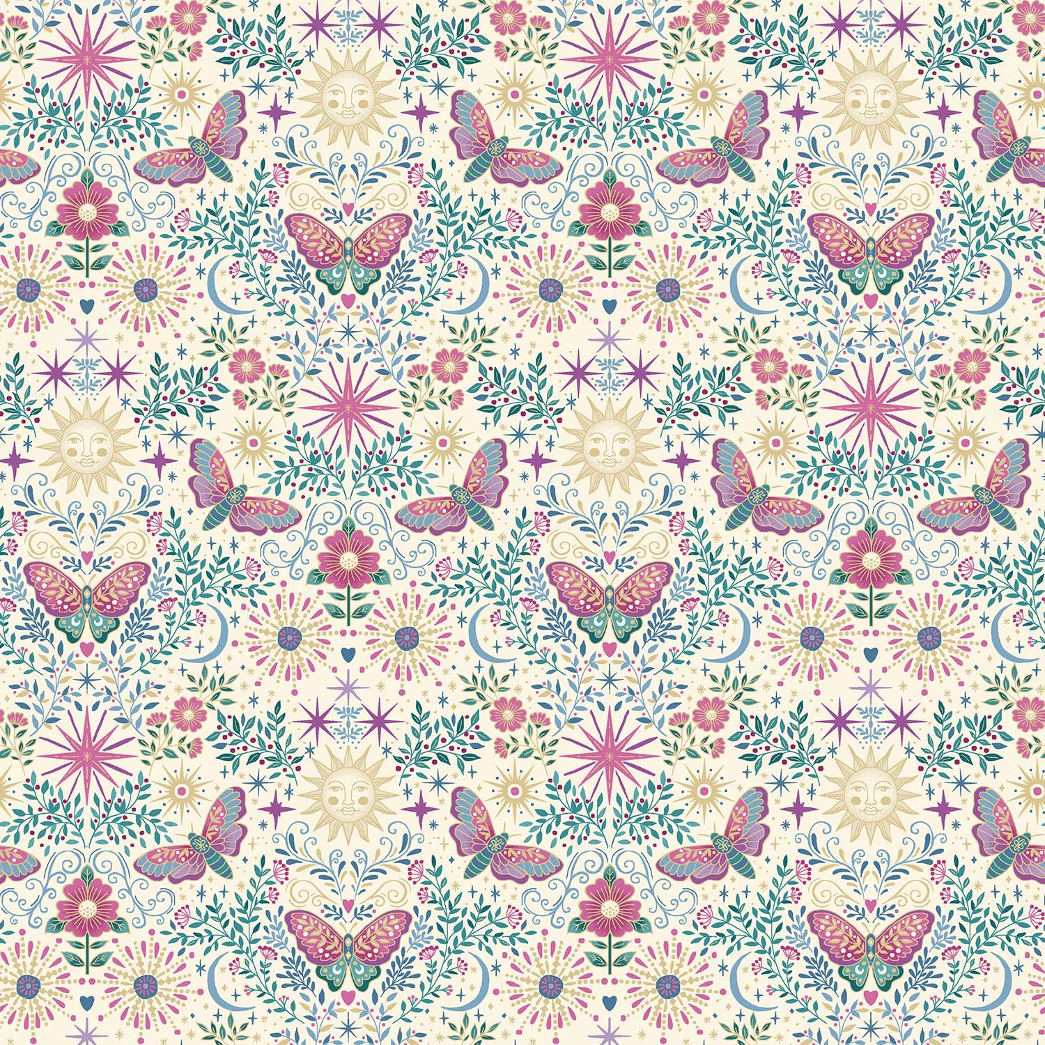 Luna 072/Q Night Garden cream by Makower butterflies Luna 072/Q Night Garden cream by Makower butterflies