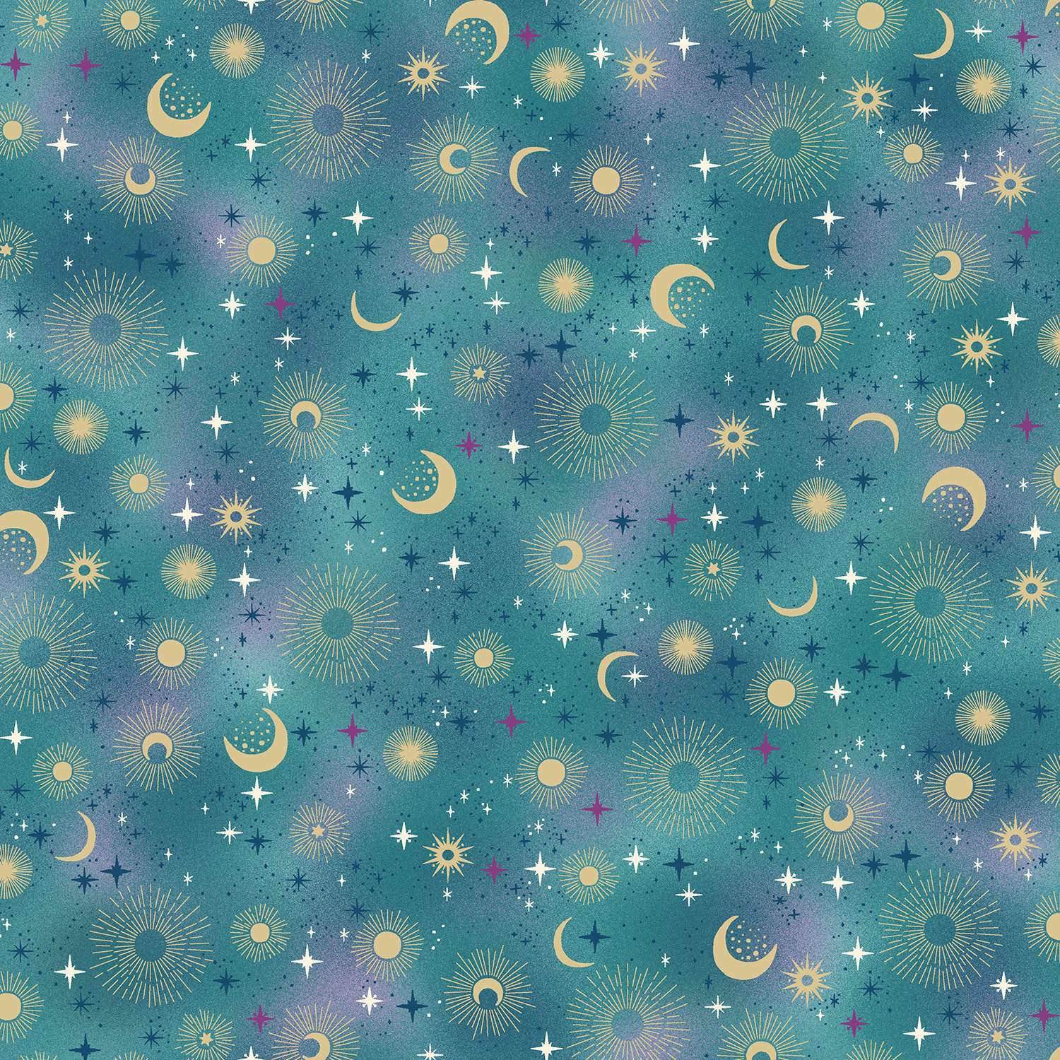 Luna 073/T Constellation teal by Makower small gold moons on teal background Luna 073/T Constellation teal by Makower small gold moons on teal background