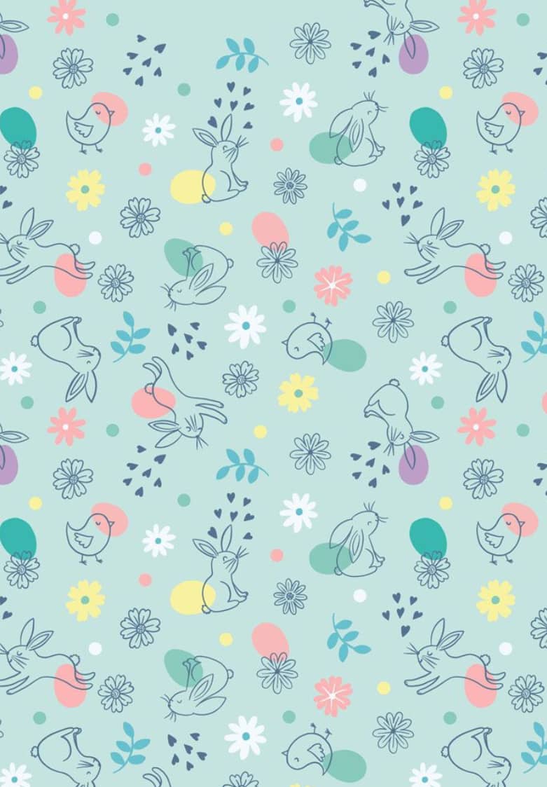 Spring Treats A590.C2 Leaping bunnies and chicks on pale blue by Lewis and Irene Spring Treats A590.C2 Leaping bunnies and chicks on pale blue by Lewis and Irene
