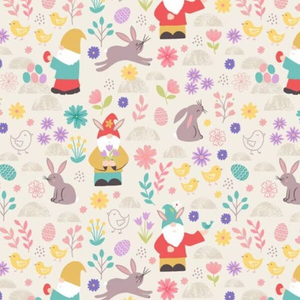 Spring Treats A588. C1 Gnomes and rabbits on white background by Lewis and Irene Spring Treats A588. C1 Gnomes and rabbits on white background by Lewis and Irene